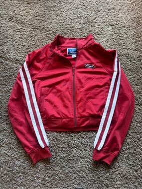 Old Navy Red Track Zip Jacket with White Sleeve Stripes